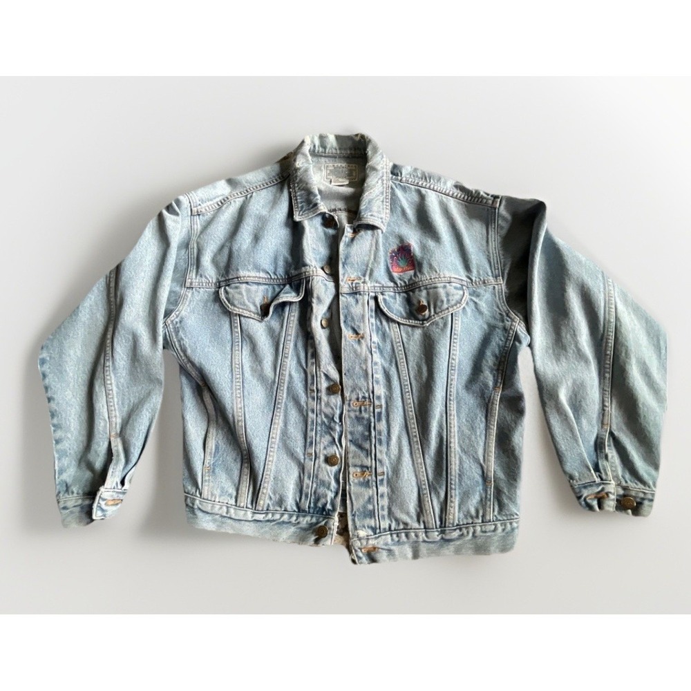 Vintage 90's Jordache Denim Jacket High Five‎ Embroidered Mens Medium